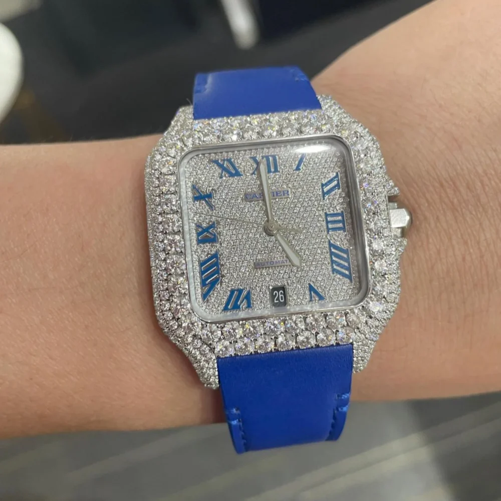 SANTOS BLUE LEATHER BEND VVS MOISSANITE