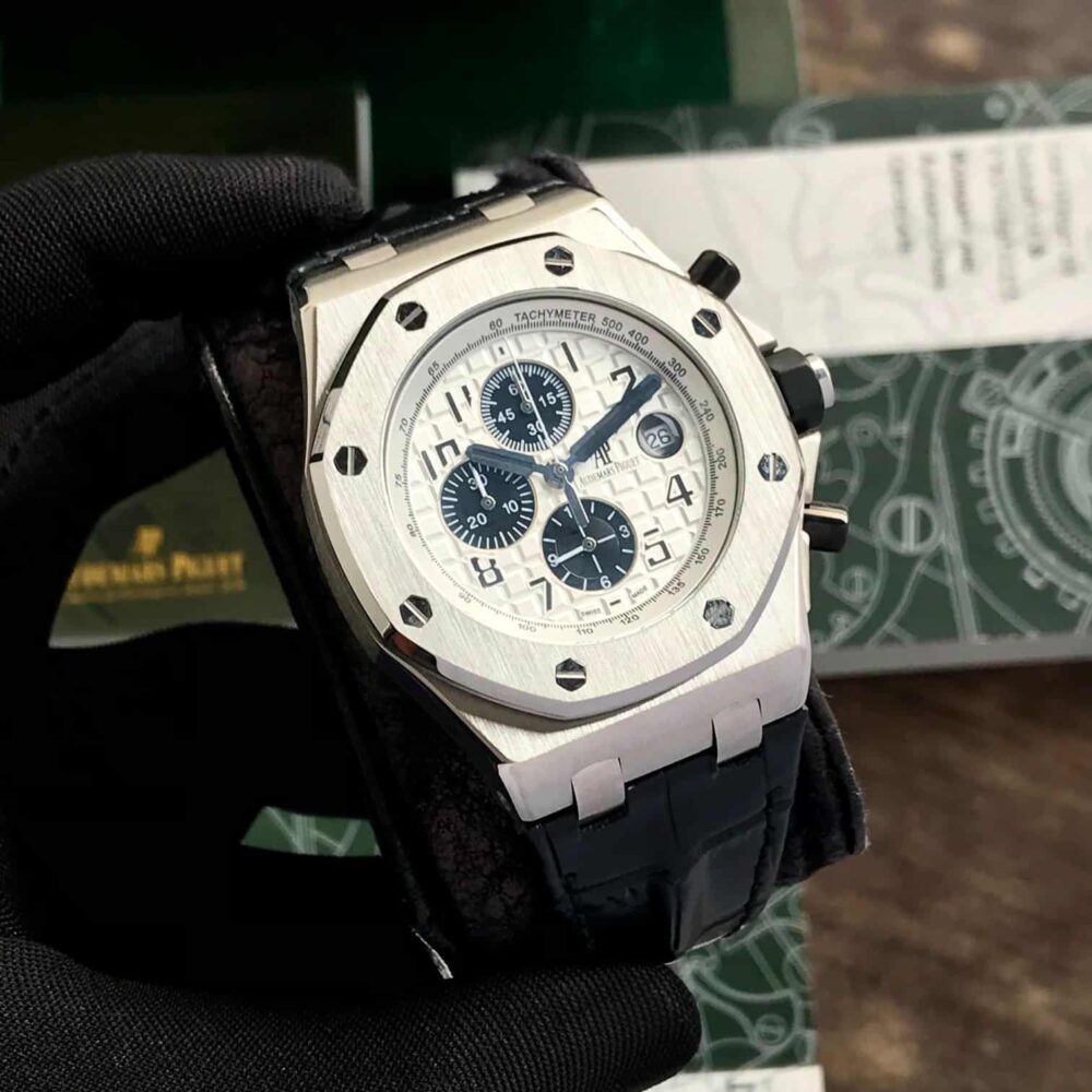 Off Shore Chronograph’s Black Leather Strap White Dial - Image 2