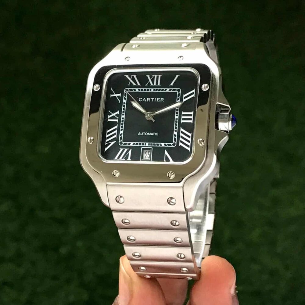 Santos Stainless Steel Black Dial Automatic Men’s Watch