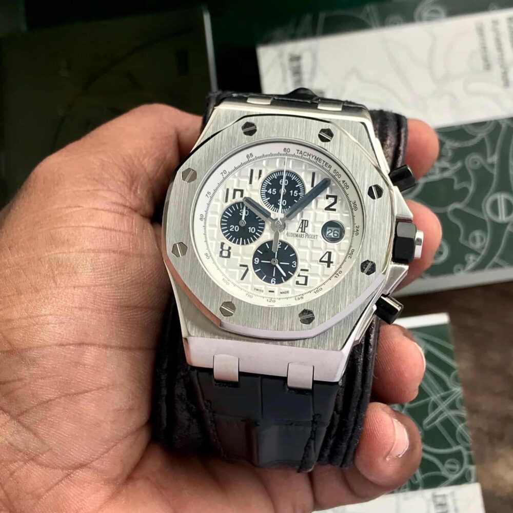 Off Shore Chronograph’s Black Leather Strap White Dial - Image 3