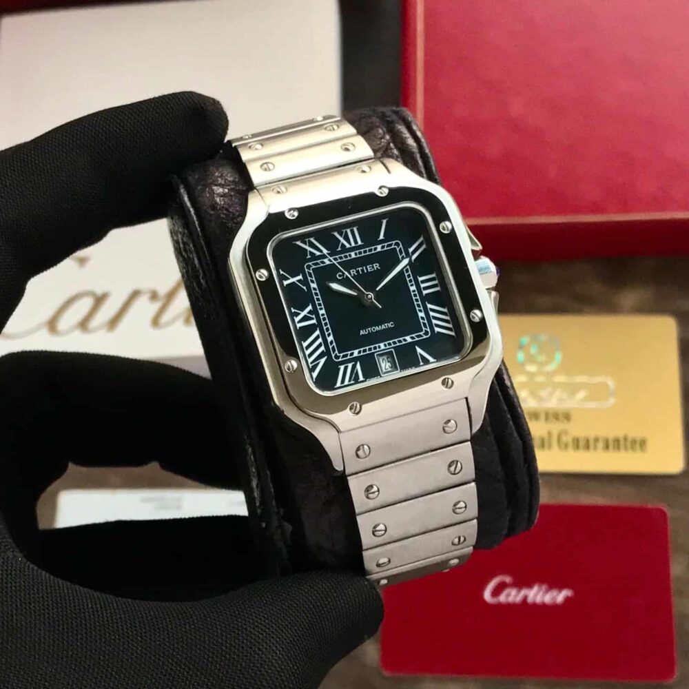 Santos Stainless Steel Black Dial Automatic Men’s Watch - Image 2