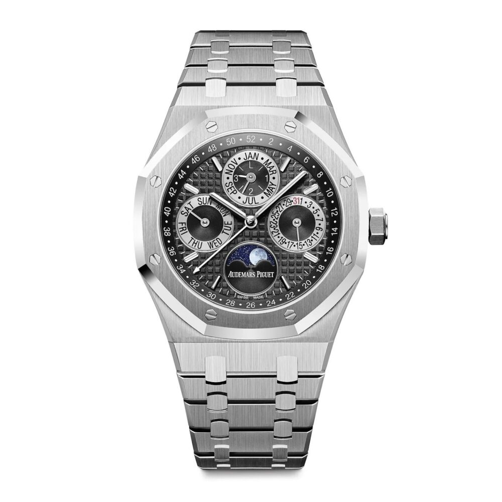 Perpetual Calendar Open Worked Silver Black Dial Automatic